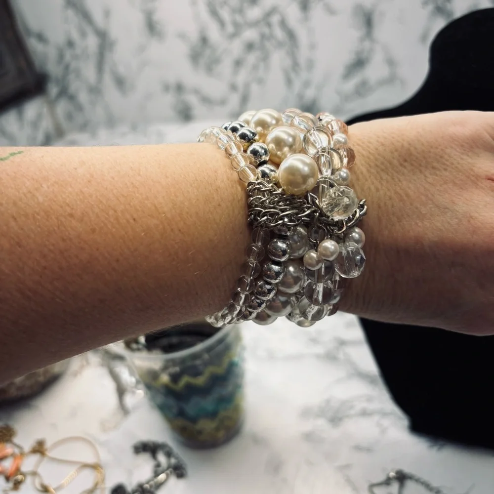 Elegant Pearl and Silver Bracelet Set